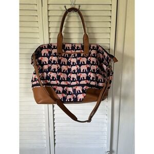 Stella and Dot Tote Travel XL Expandable Weekender Elephant Bag Navy Blue Orange